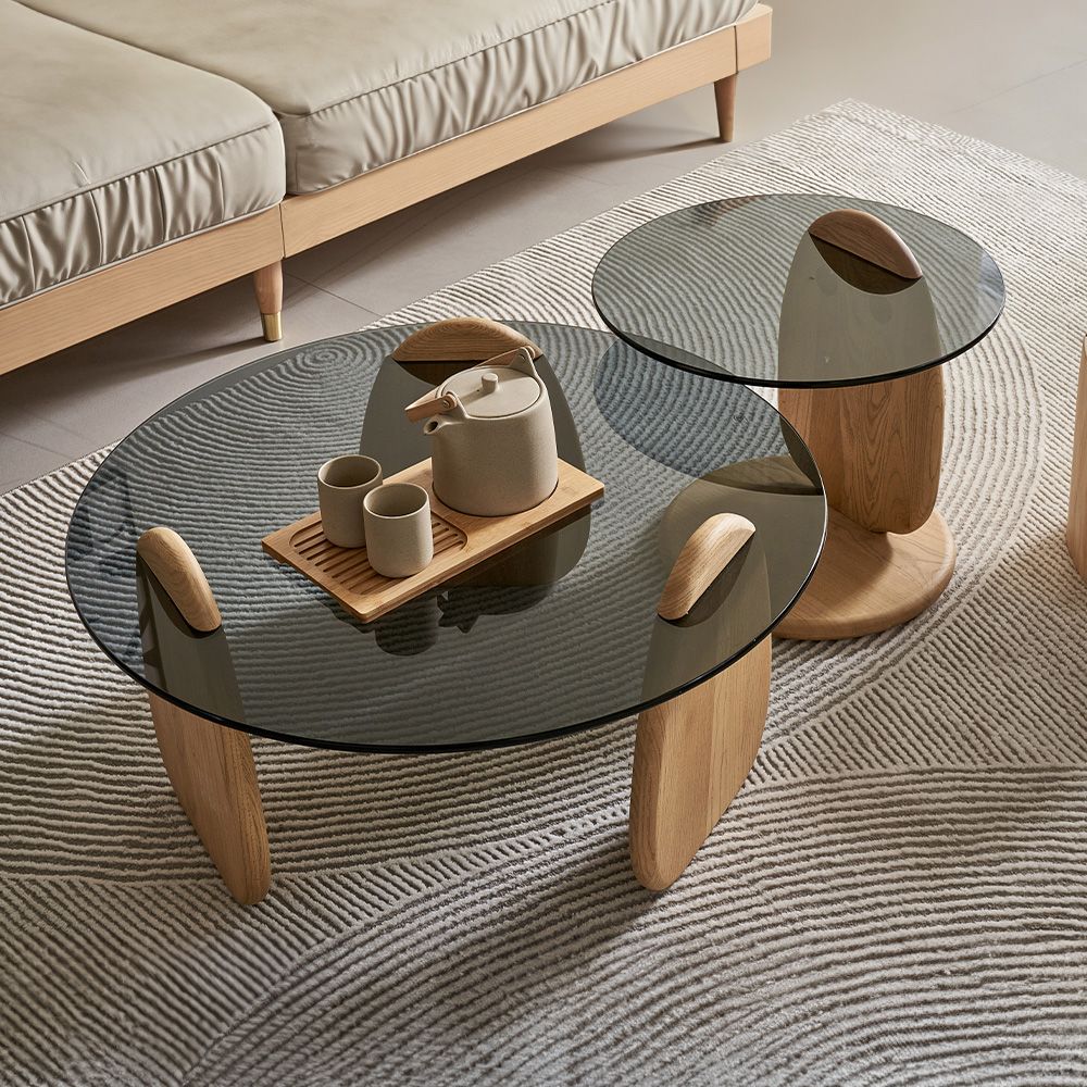 Japandi Tempered Glass Coffee Table Set - Japandi