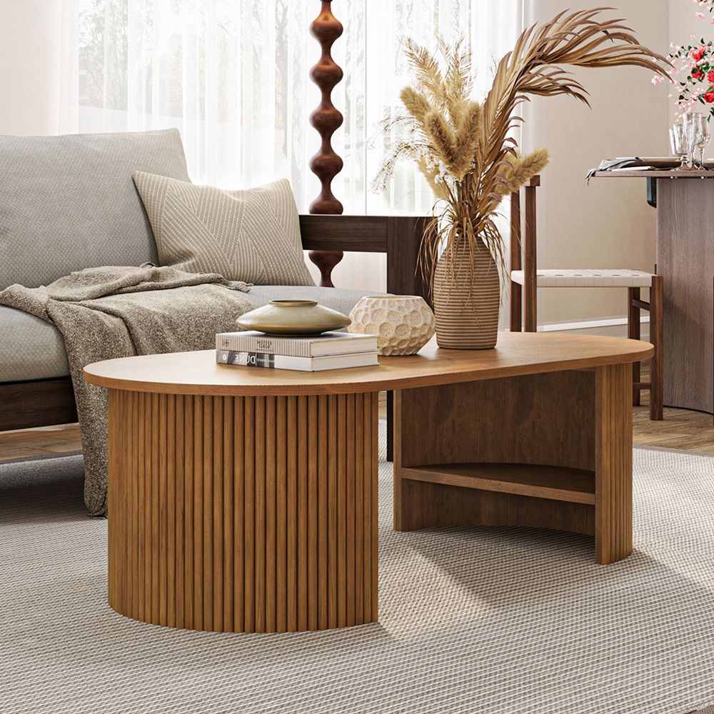 Japandi Oval Wood Coffee Table - Japandi