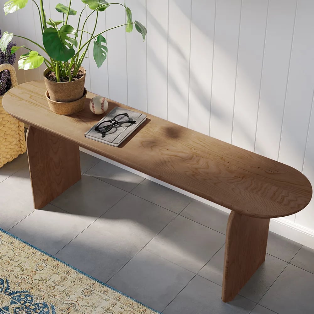 Japandi Oval Wood Bench - Japandi