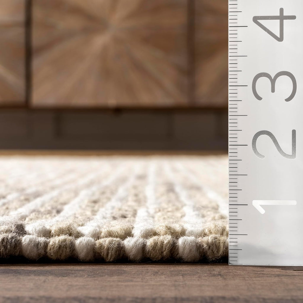 Japandi Beige Wool Tasseled Rug - Japandi