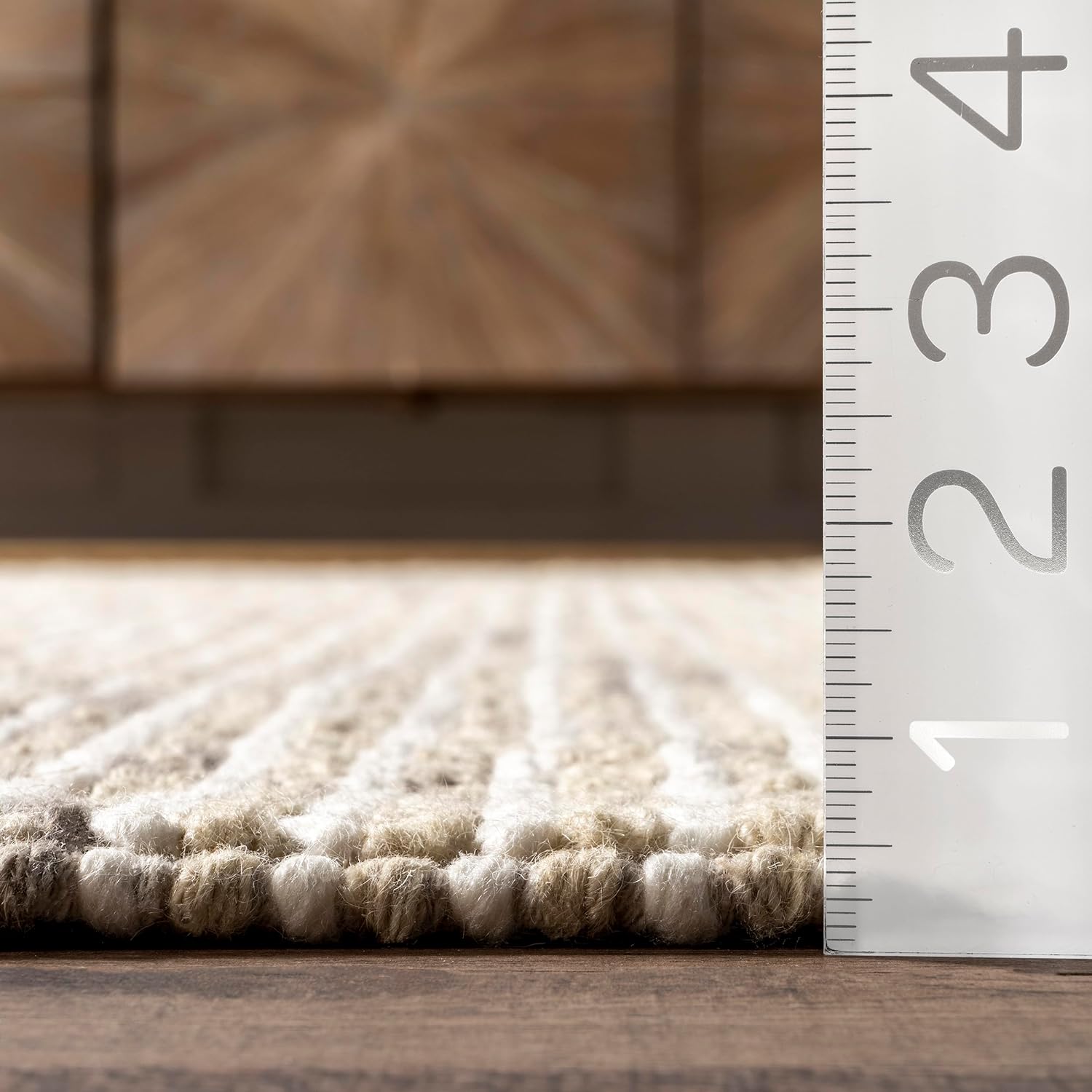 Japandi Beige Wool Tasseled Rug - Japandi