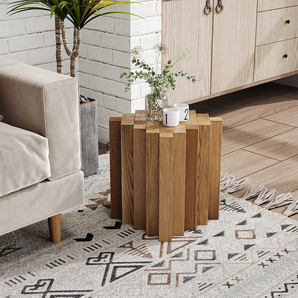 Japandi Geometric Wood Side Table - Japandi