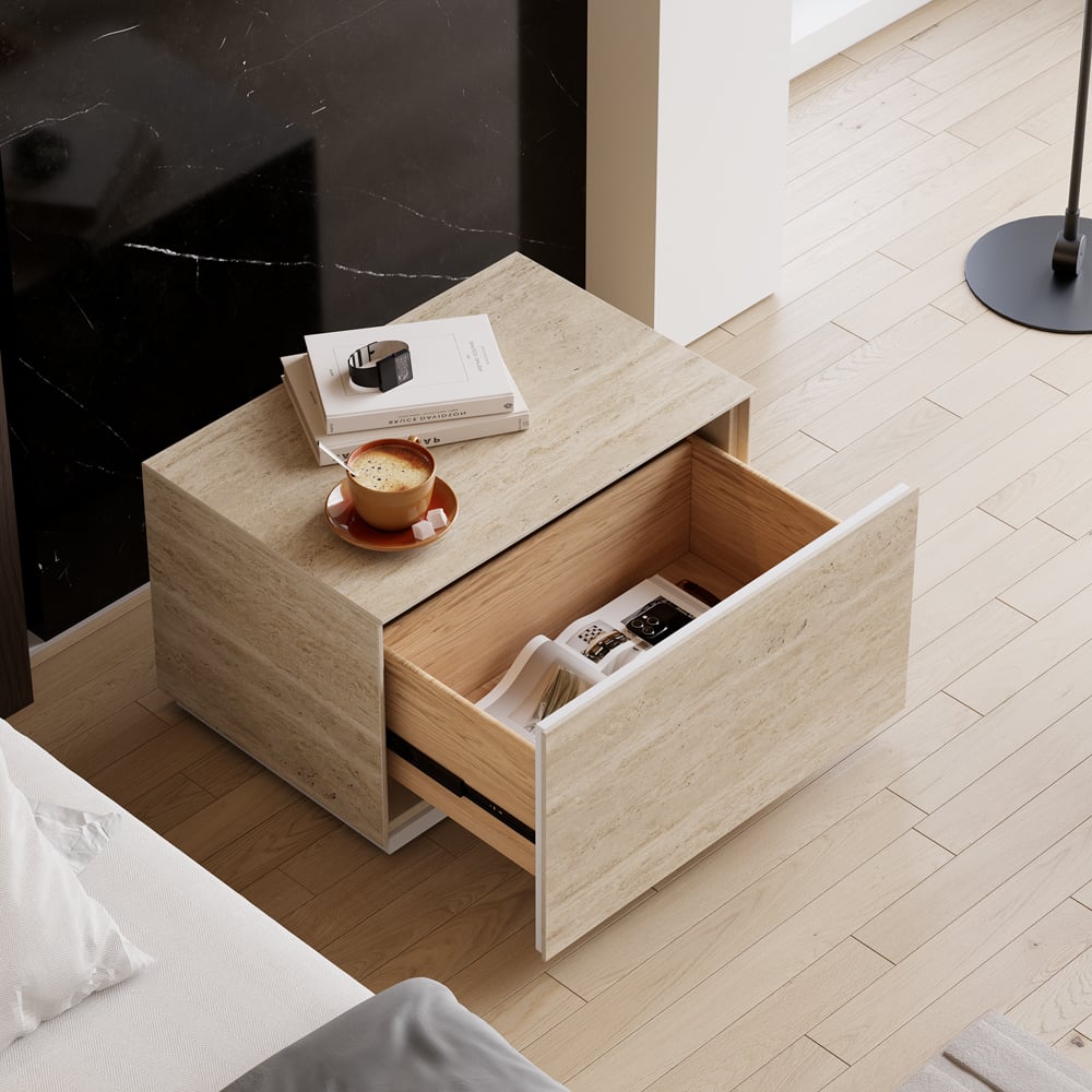 Japandi Travertine Nightstand - Japandi