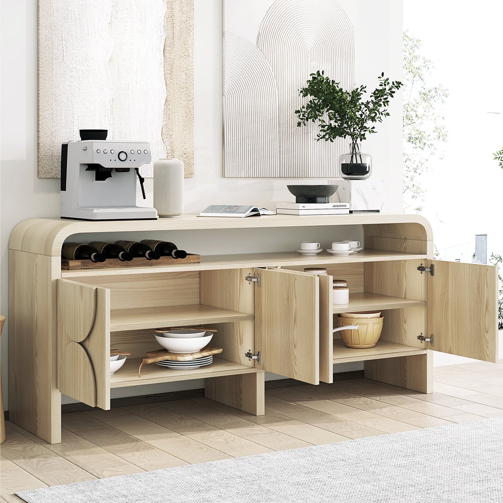 Japandi Distressed White Credenza - Japandi
