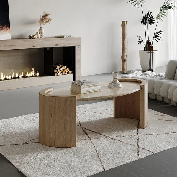 Japandi Travertine Coffee Table - Japandi