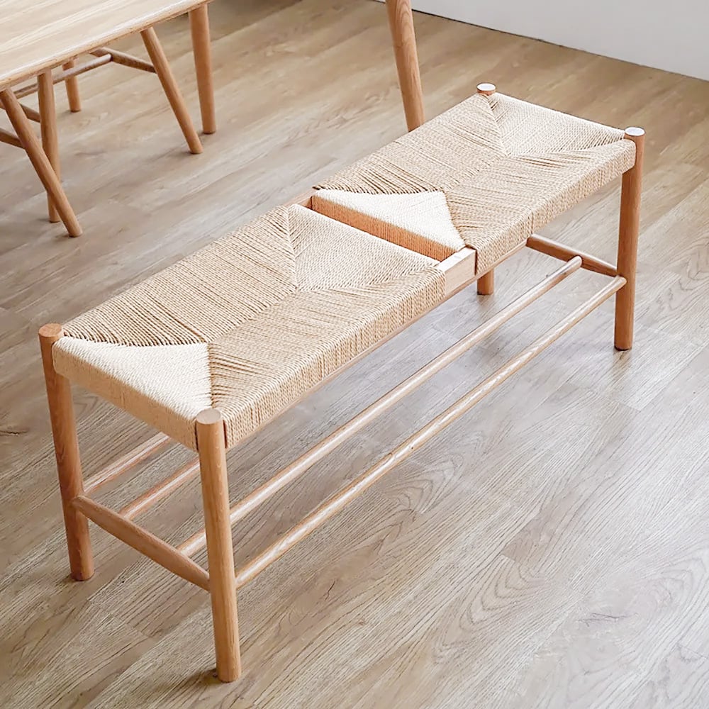 Japandi Wood & Rattan Bench - Japandi