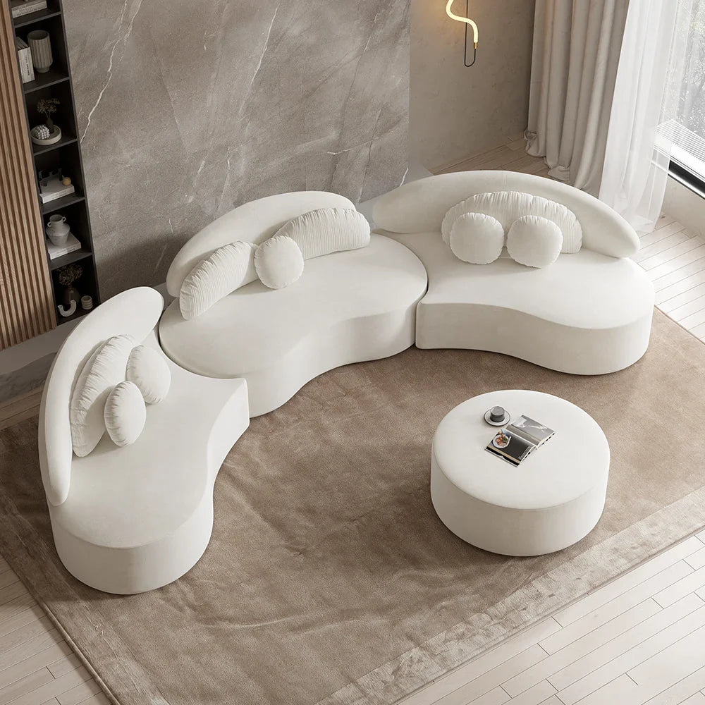 Japandi Curved Velvet Sectional Sofa - Japandi