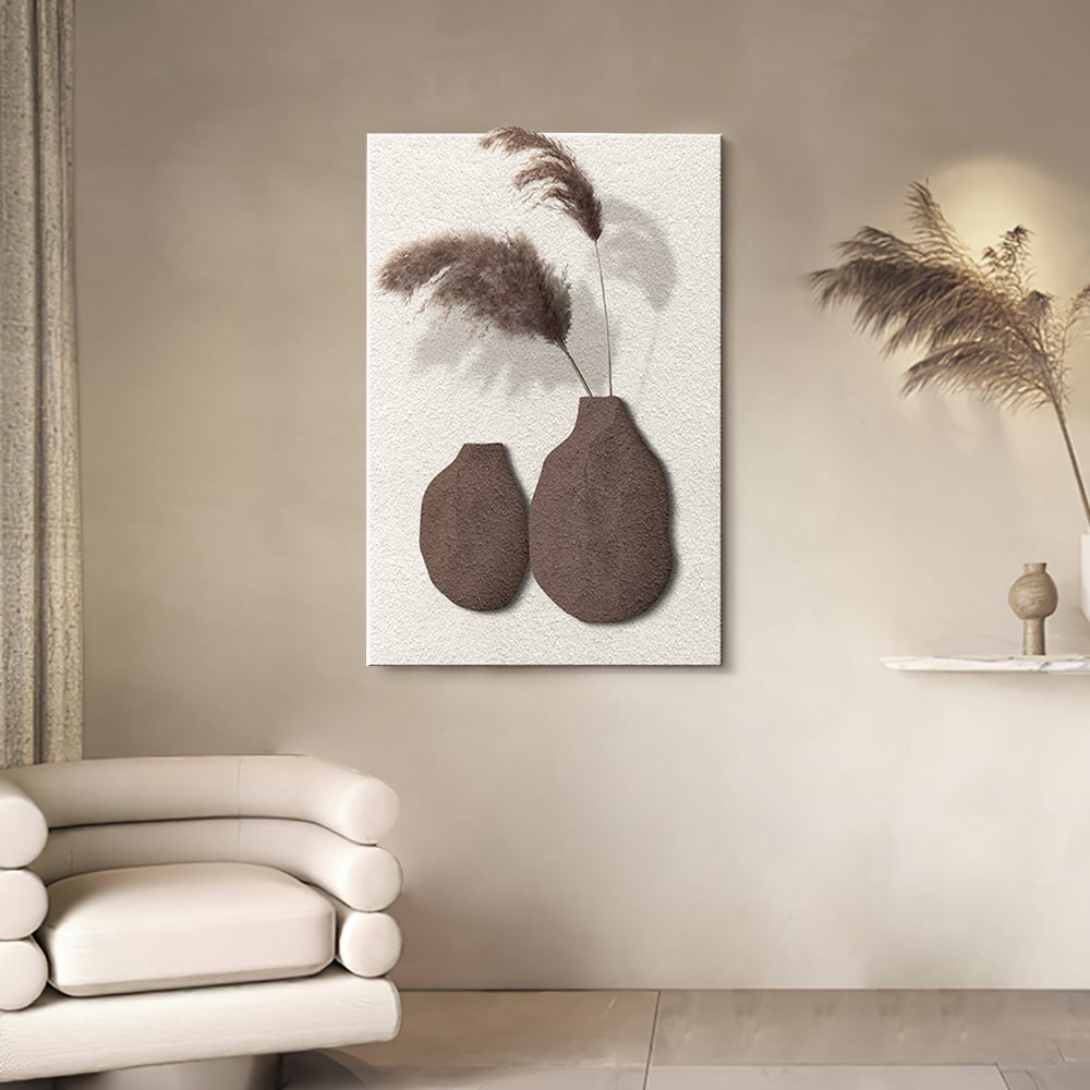 Japandi Wall Art With Brown Vase - Japandi