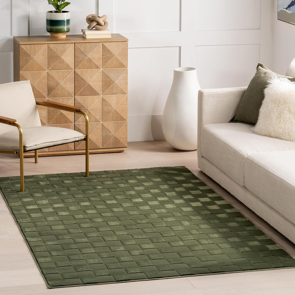 Japandi Green Checkered Rug - Japandi
