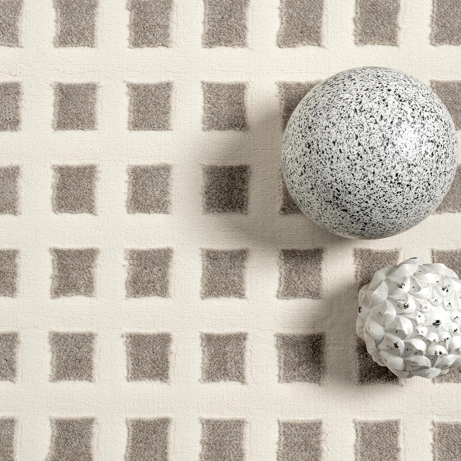 Japandi Cream & Grey Checkered Rug - Japandi