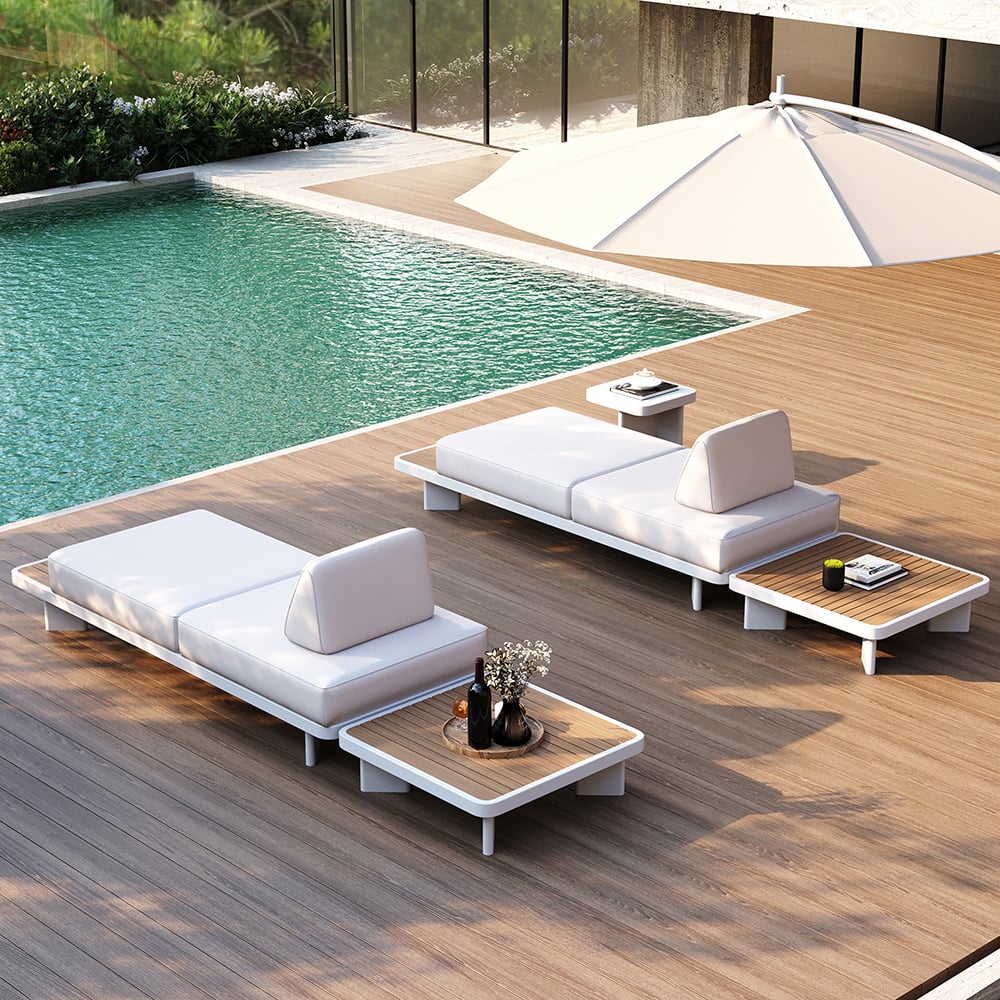 Japandi 5-Piece L-Shape Sectional Sofa Set With Wood Coffee Table - Japandi