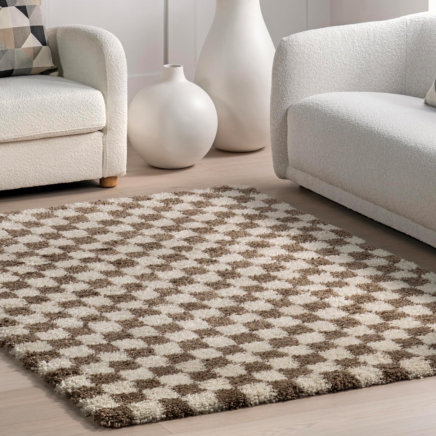 Japandi Checkered Shag Rug - Japandi
