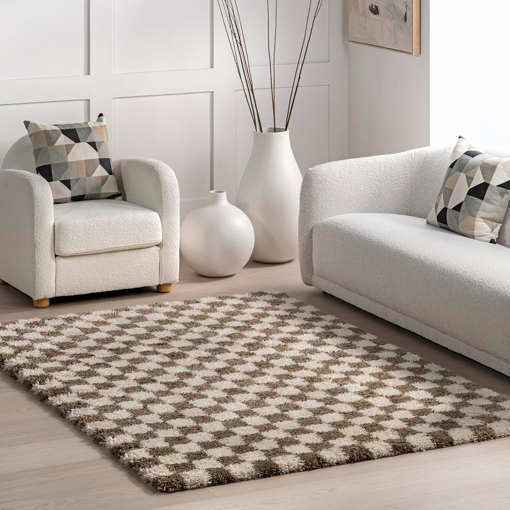 Japandi Checkered Shag Rug - Japandi