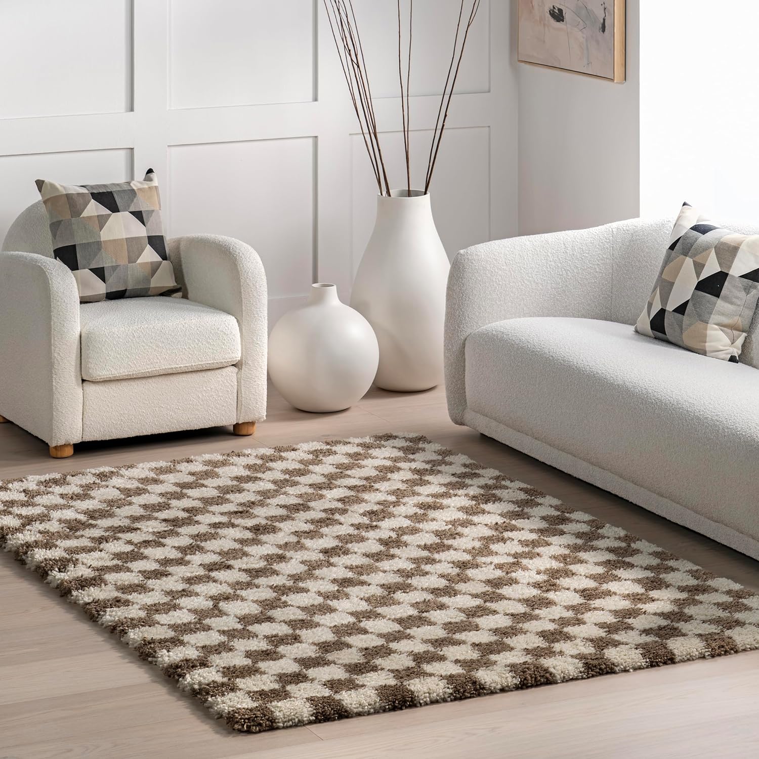Japandi Checkered Shag Rug - Japandi