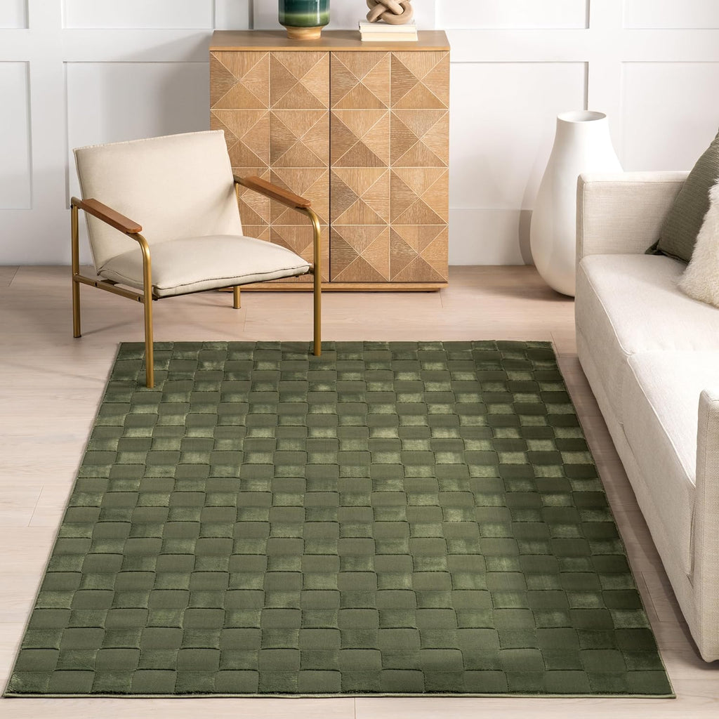 Japandi Green Checkered Rug - Japandi