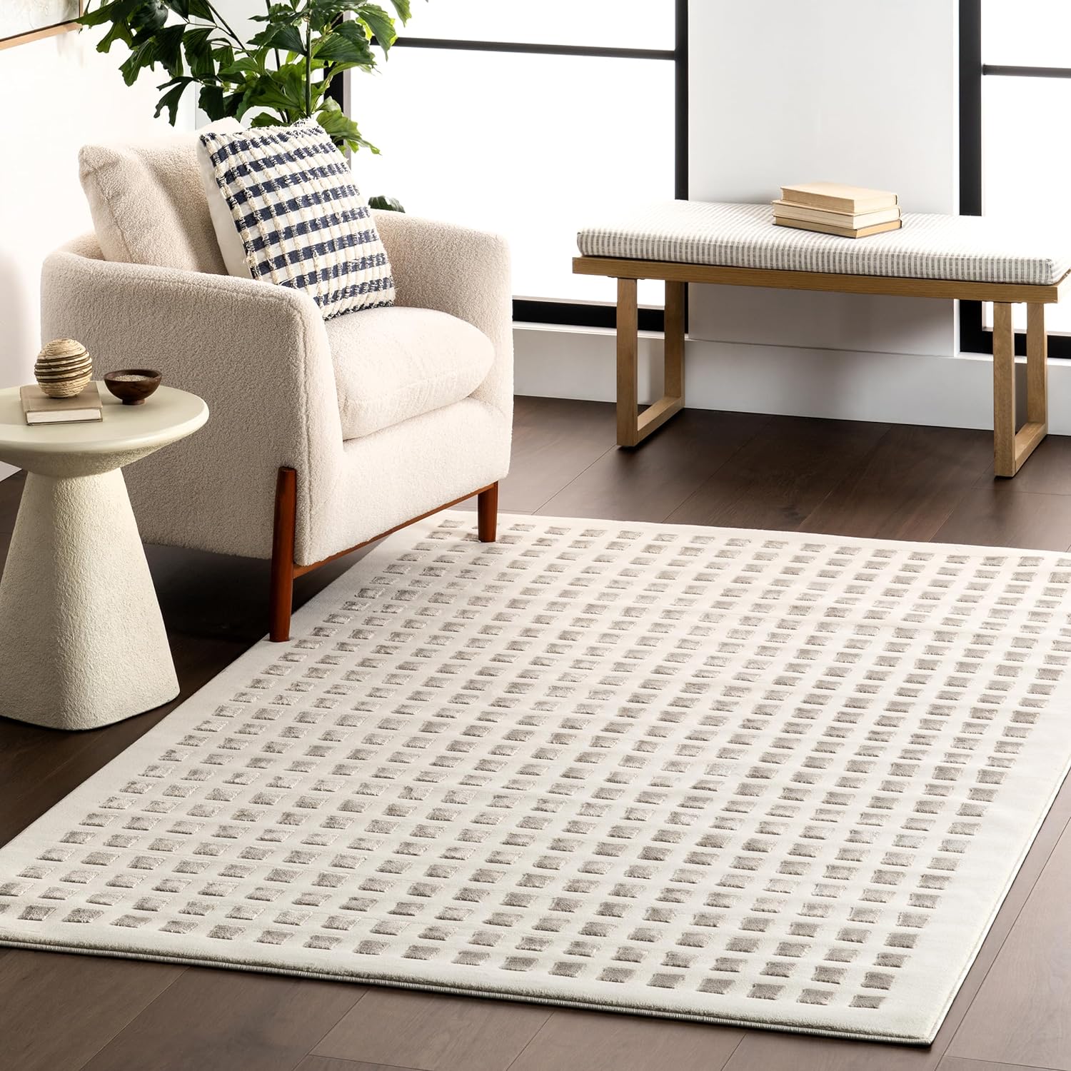 Japandi Cream & Grey Checkered Rug - Japandi
