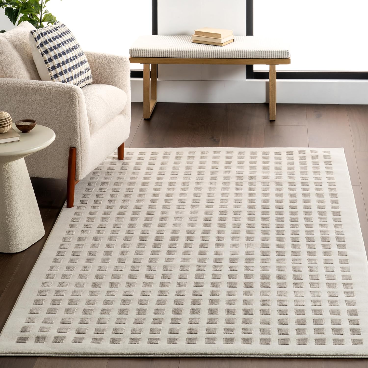 Japandi Cream & Grey Checkered Rug - Japandi