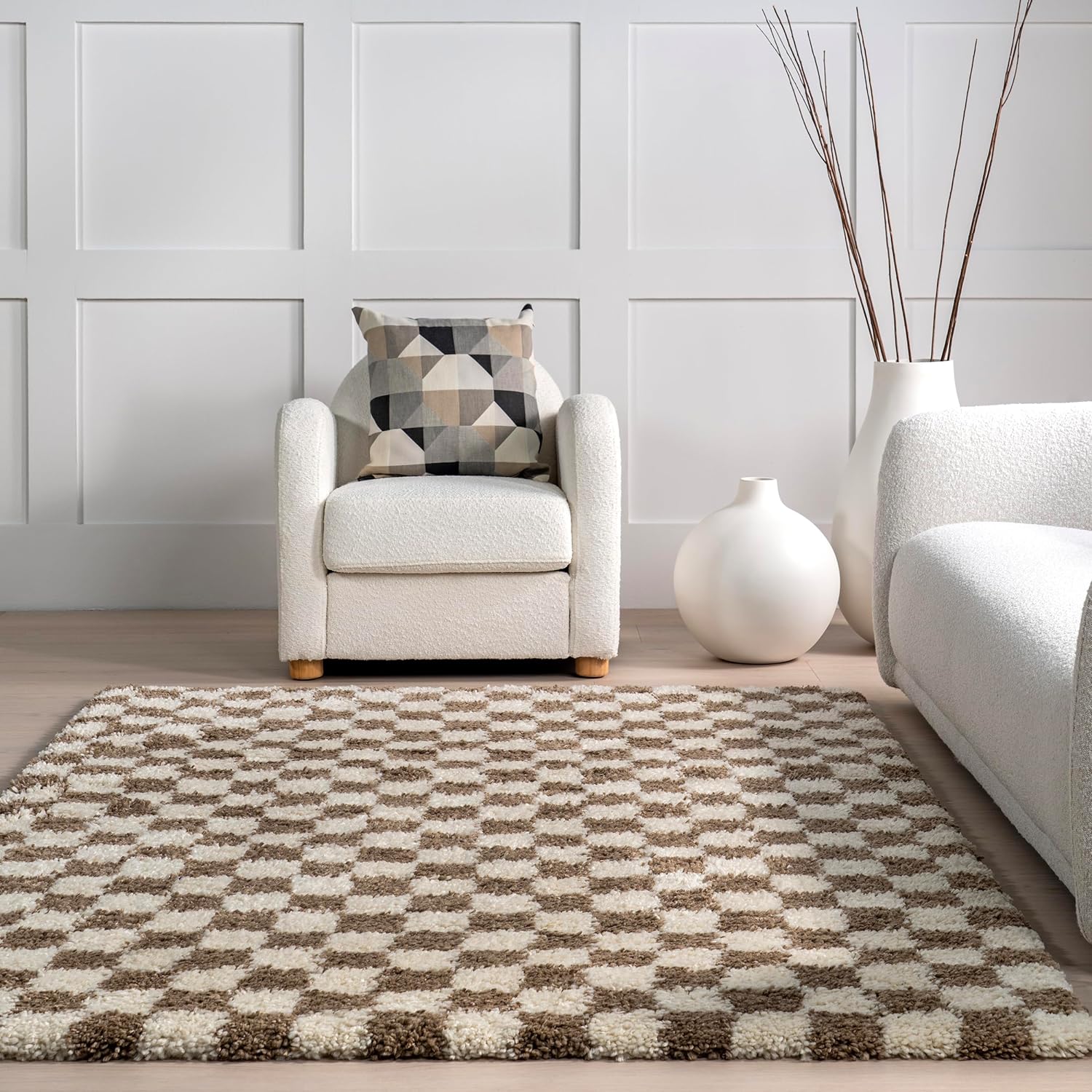 Japandi Checkered Shag Rug - Japandi