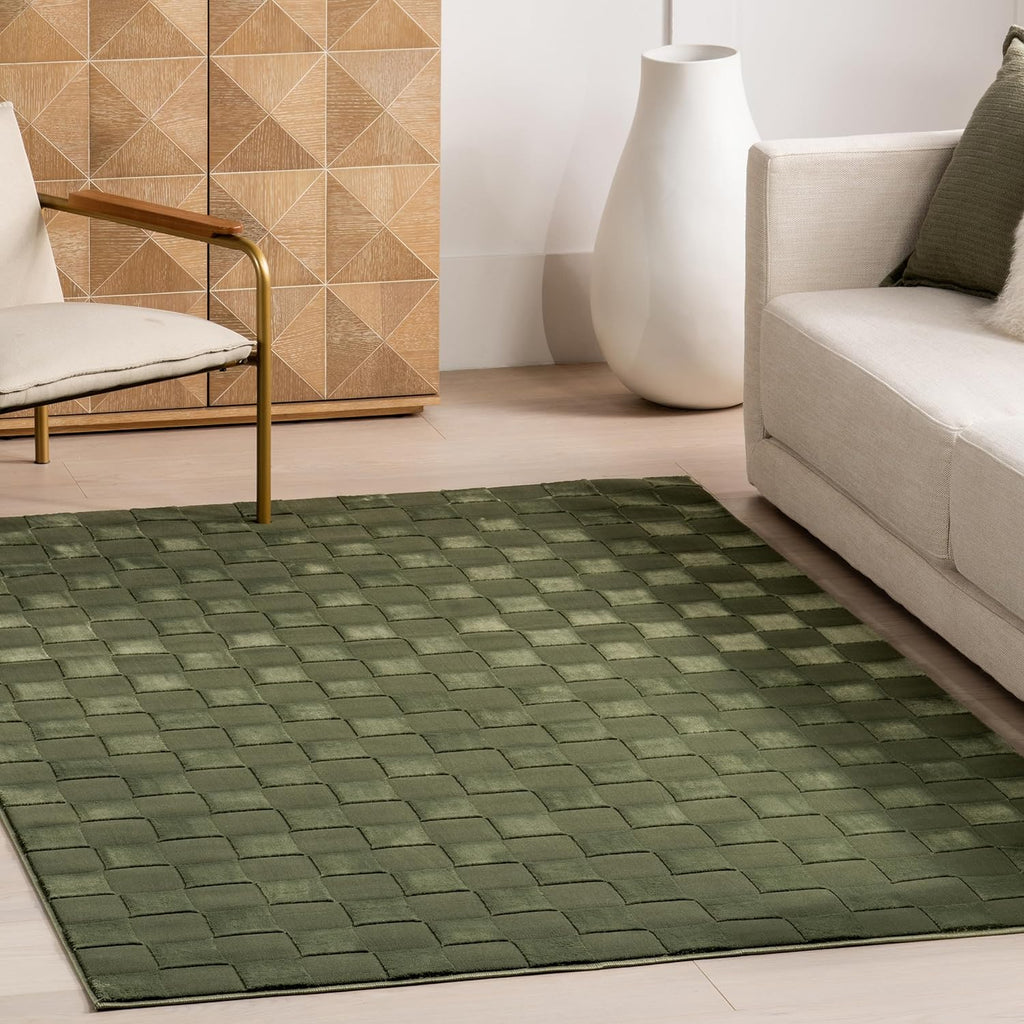 Japandi Green Checkered Rug - Japandi