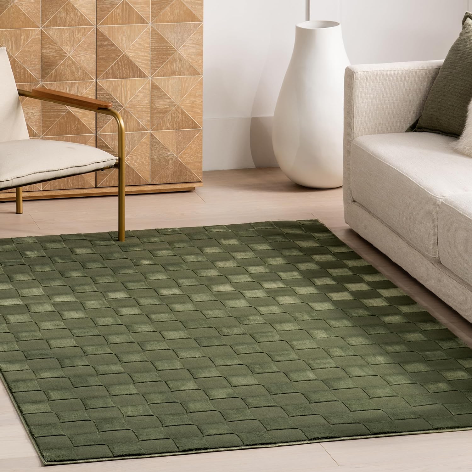 Japandi Green Checkered Rug - Japandi