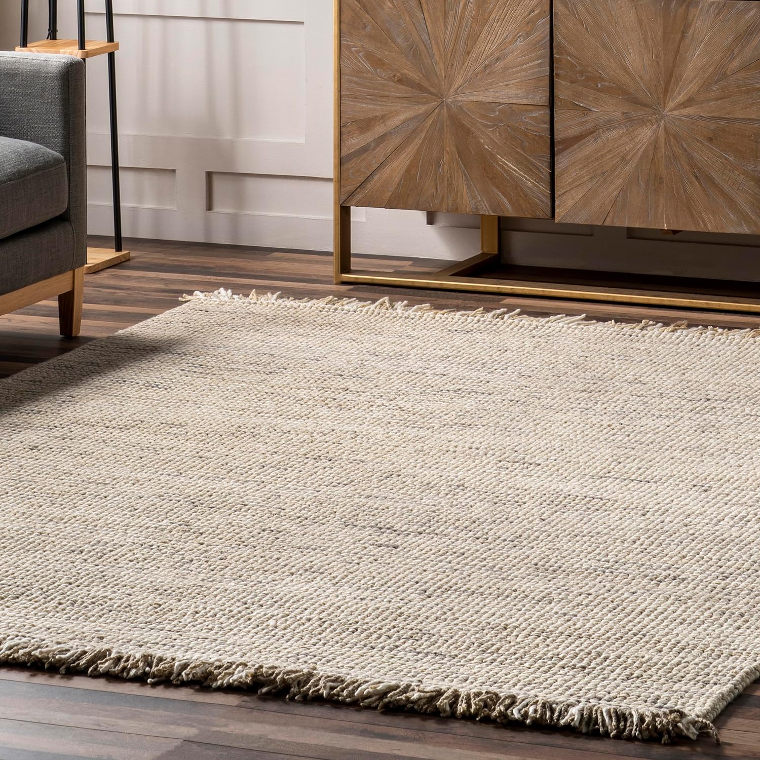 Japandi Beige Wool Tasseled Rug - Japandi