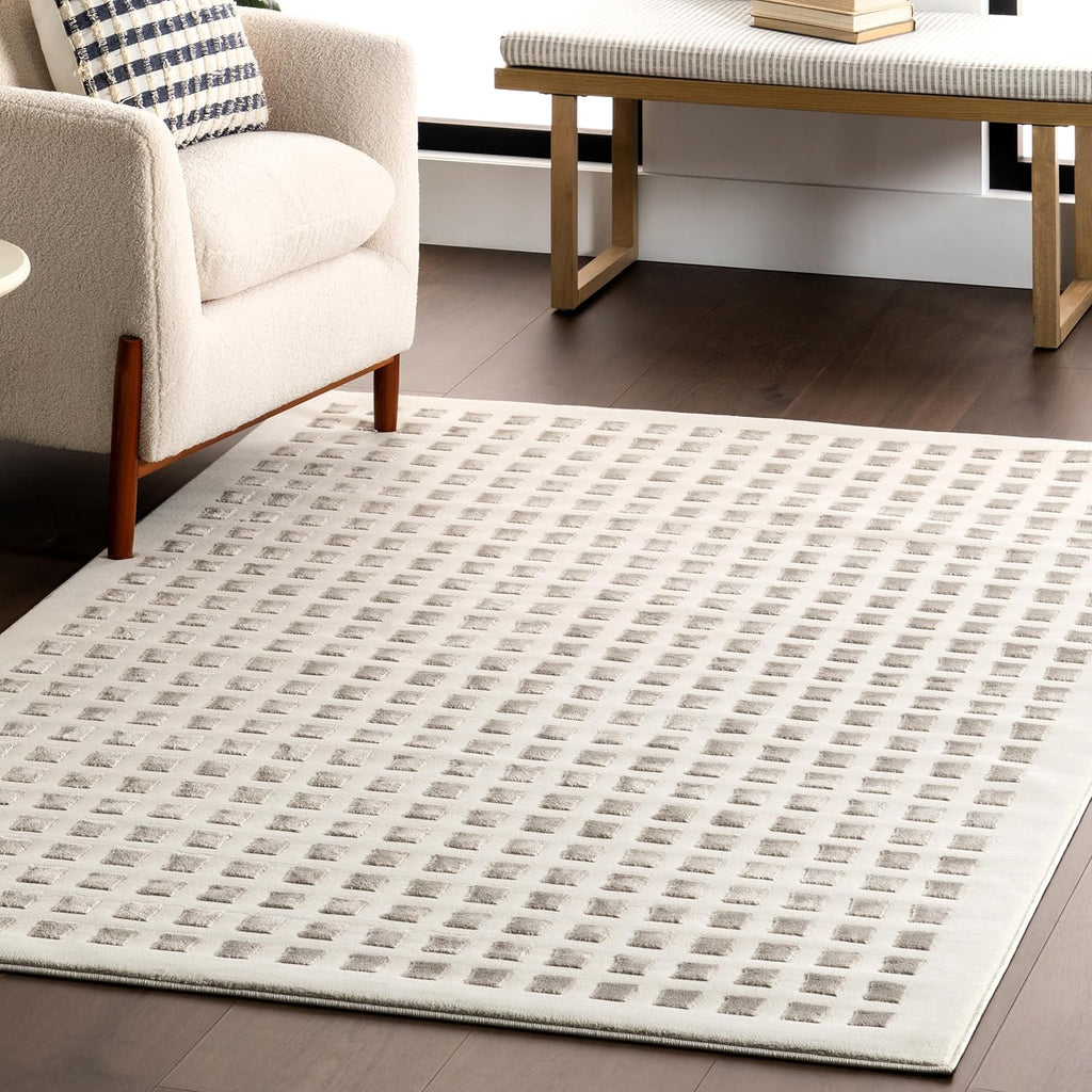 Japandi Cream & Grey Checkered Rug - Japandi