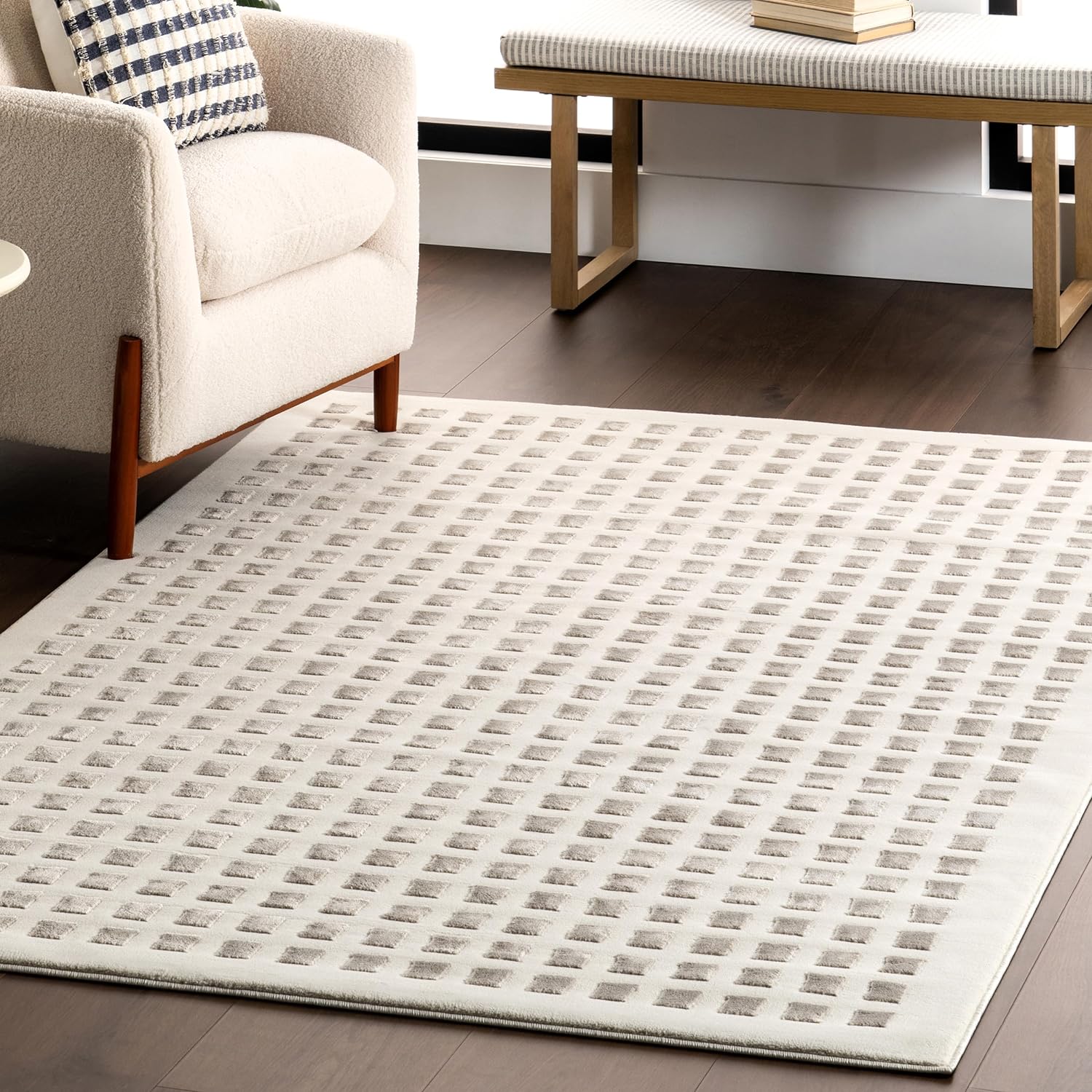 Japandi Cream & Grey Checkered Rug - Japandi