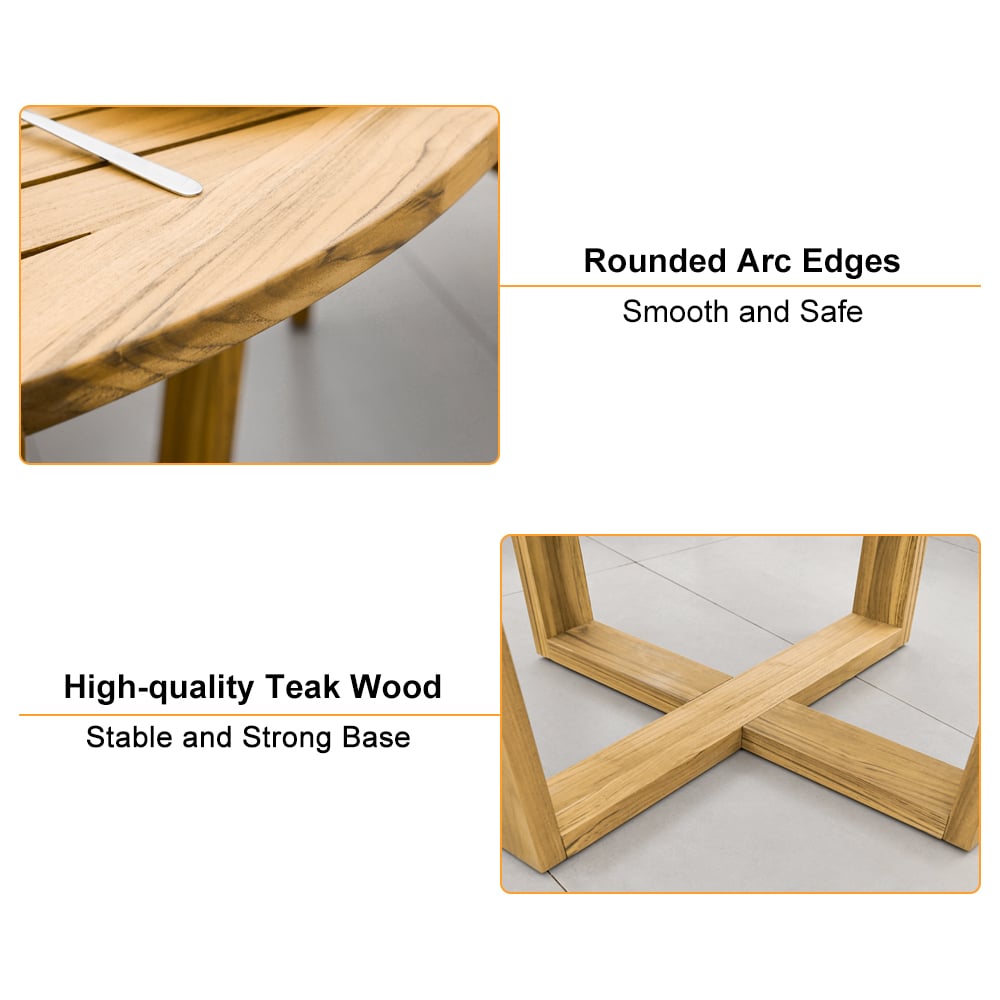 Japandi 7-Piece Round Wood Outdoor Dining Set With Chairs - Japandi