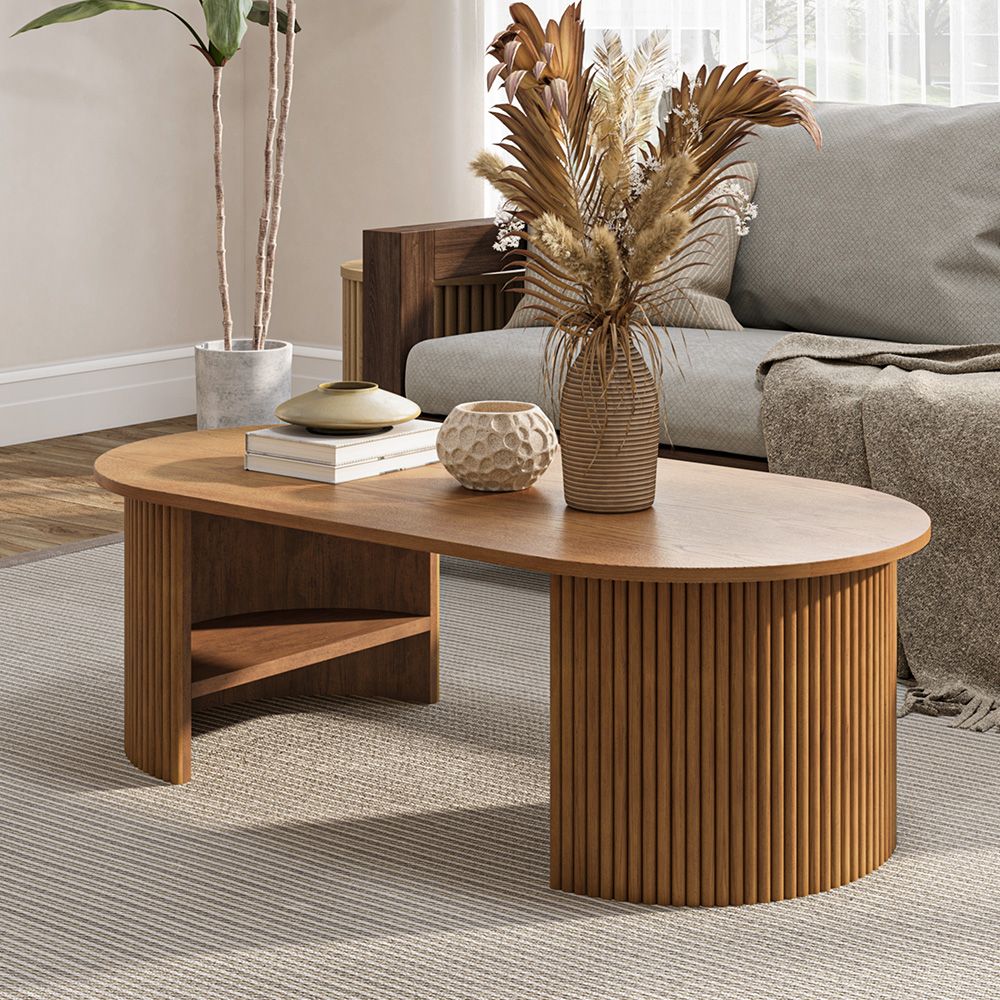 Japandi Oval Wood Coffee Table - Japandi