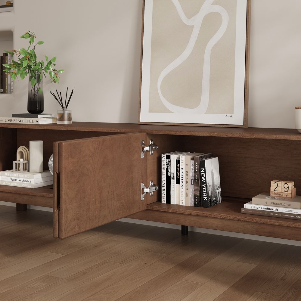 Japandi Grille Style Solid Wood TV Stand - Japandi