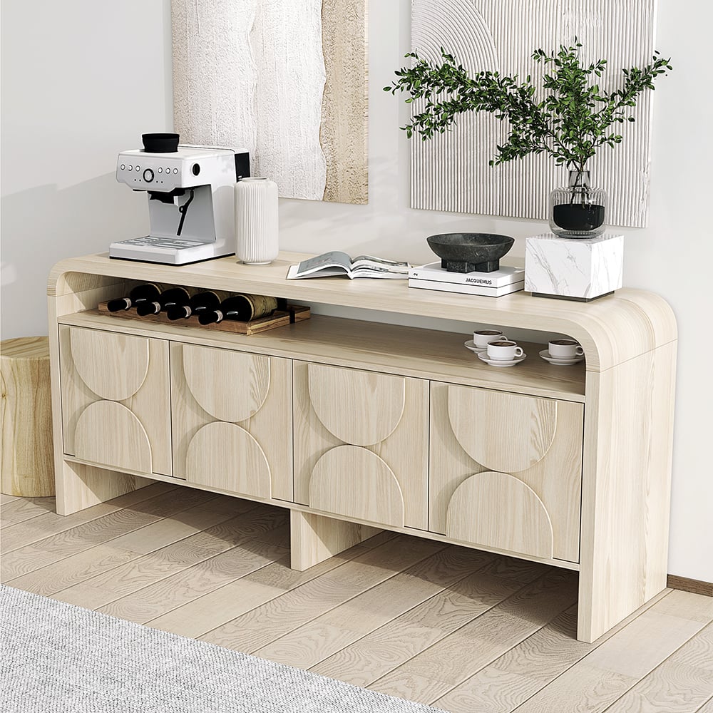 Japandi Distressed White Credenza - Japandi