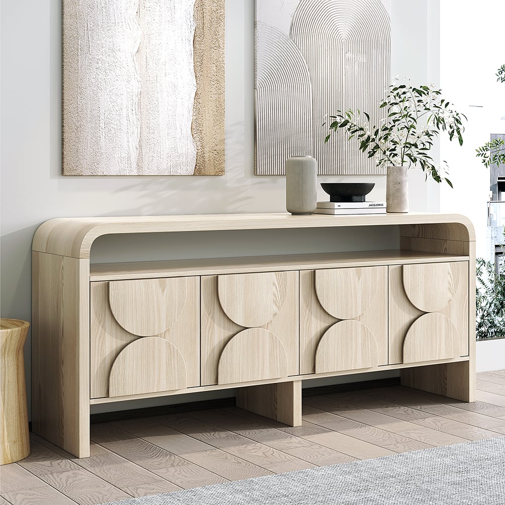 Japandi Distressed White Credenza - Japandi