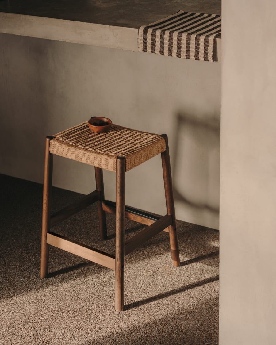 Japandi Walnut Stool Chair - Japandi