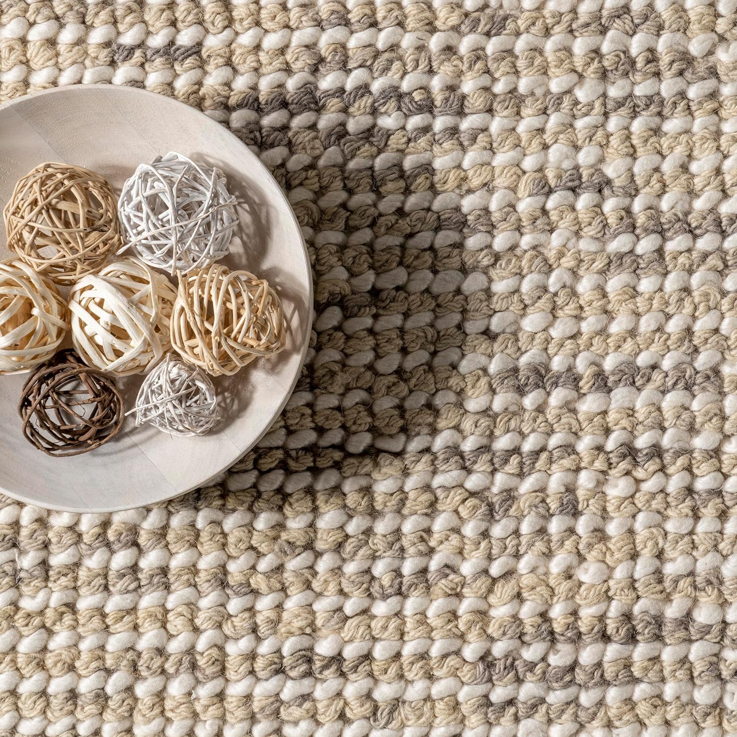 Japandi Beige Wool Tasseled Rug - Japandi