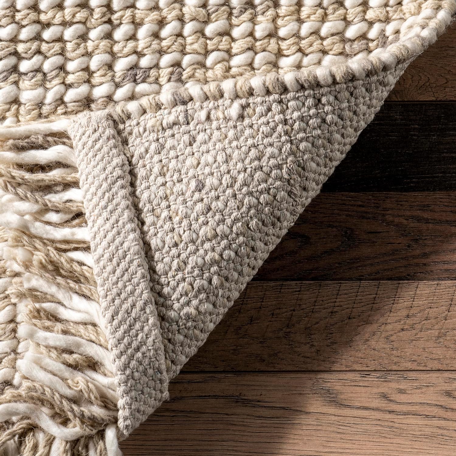 Japandi Beige Wool Tasseled Rug - Japandi