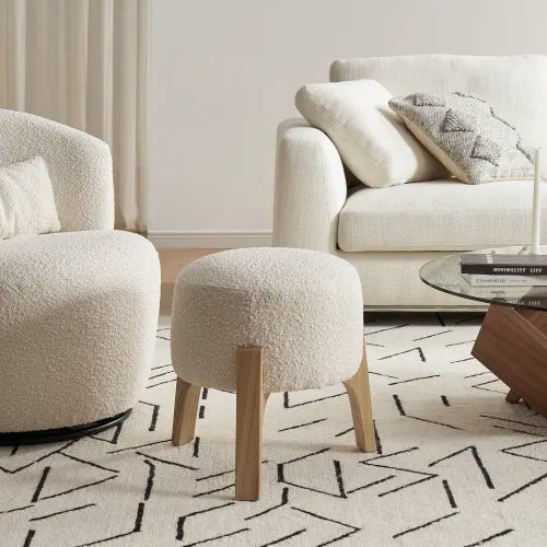 Japandi Wood & Boucle Ottoman - Japandi