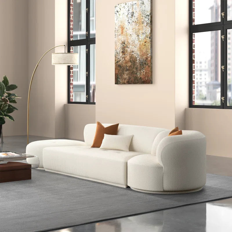 White Bouclé Modular Japandi Sofa - Japandi