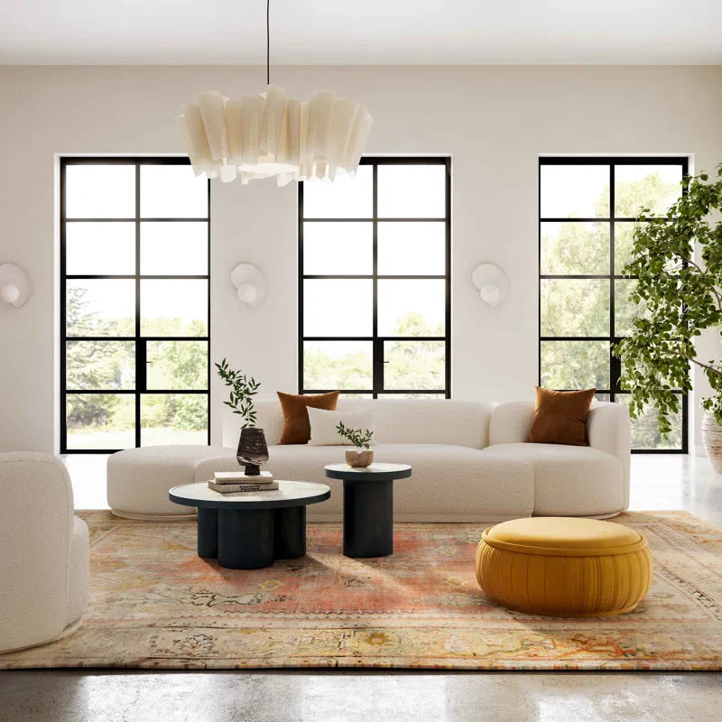 White Bouclé Modular Japandi Sofa - Japandi