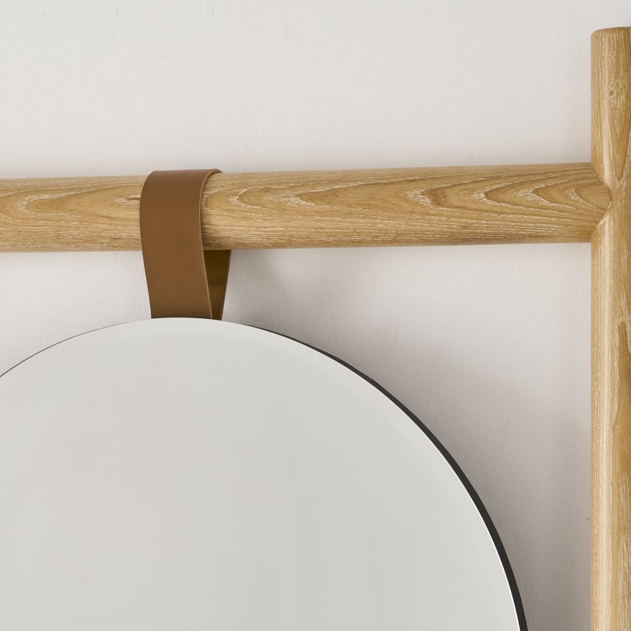 Japandi Wood & Leather Mirror - Japandi