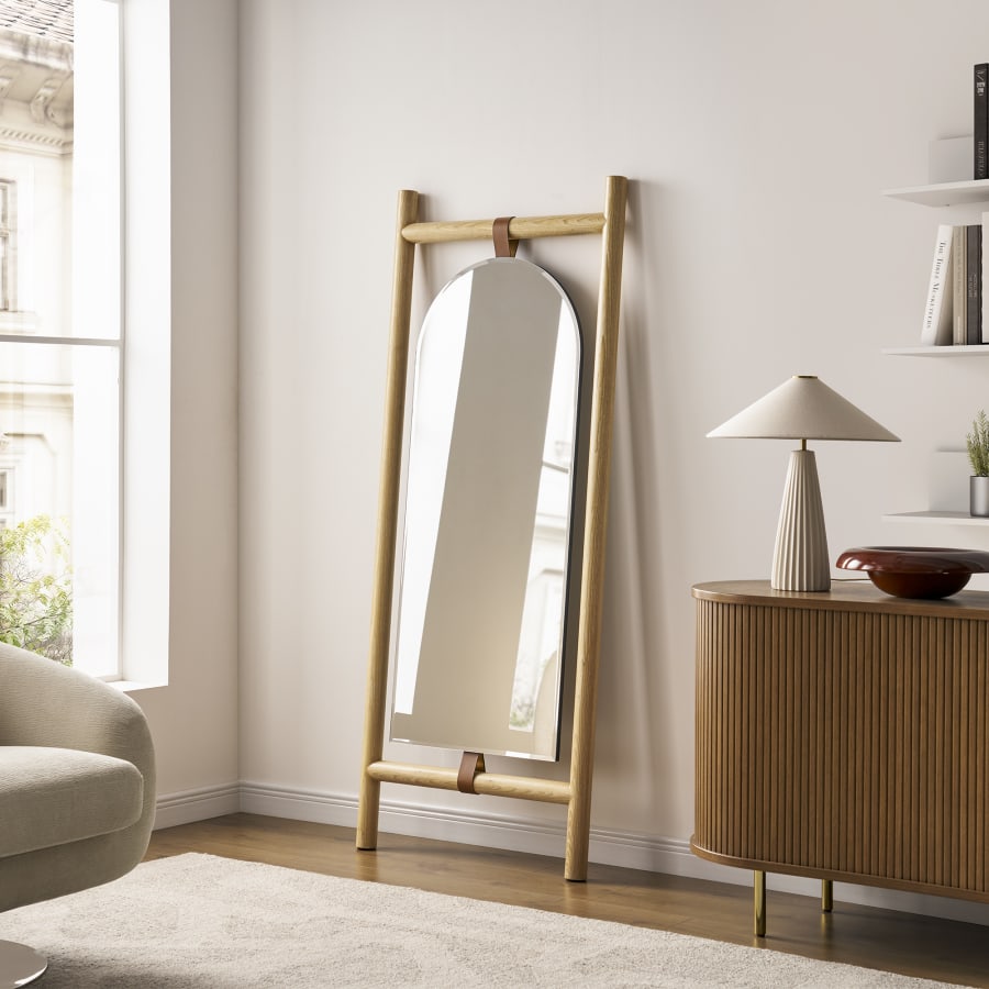 Japandi Wood & Leather Mirror - Japandi
