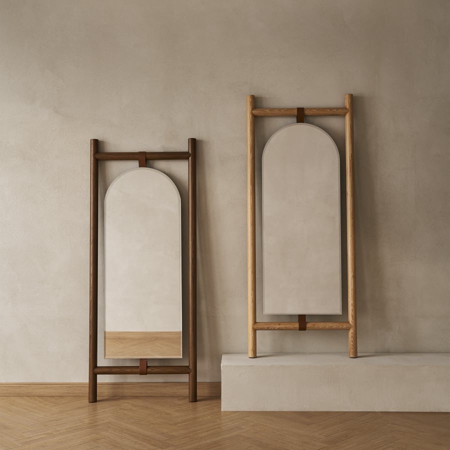 Japandi Wood & Leather Mirror - Japandi