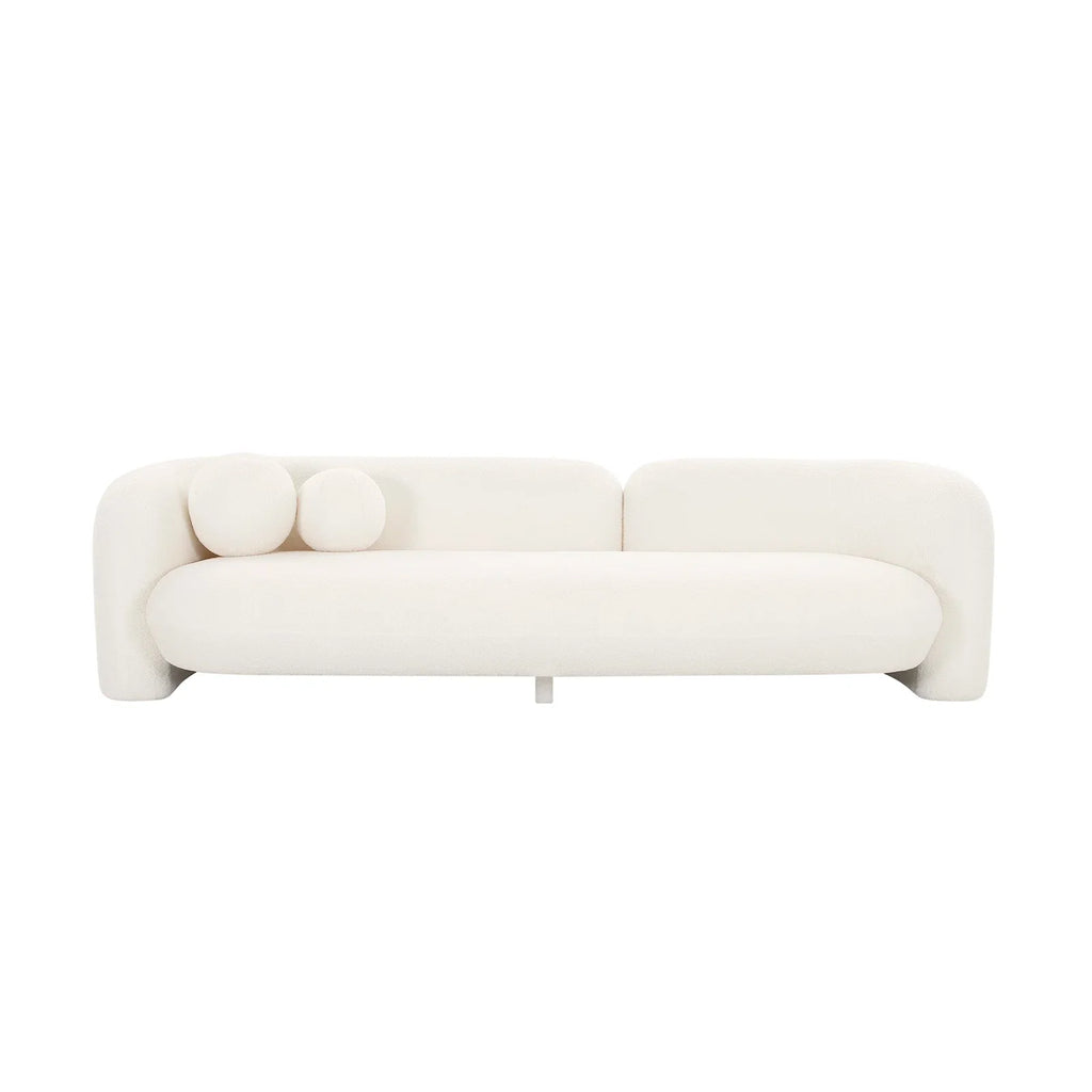Round Arm Japandi Sofa with Plush Cushions - Japandi