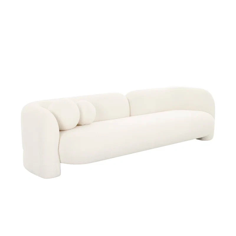 Round Arm Japandi Sofa with Plush Cushions - Japandi