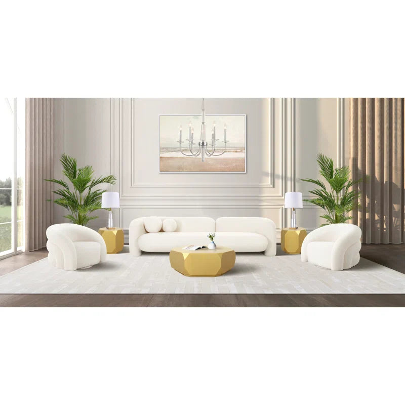 Round Arm Japandi Sofa with Plush Cushions - Japandi