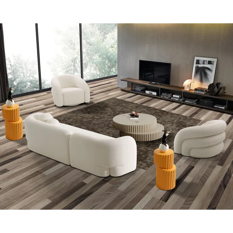 Round Arm Japandi Sofa with Plush Cushions - Japandi
