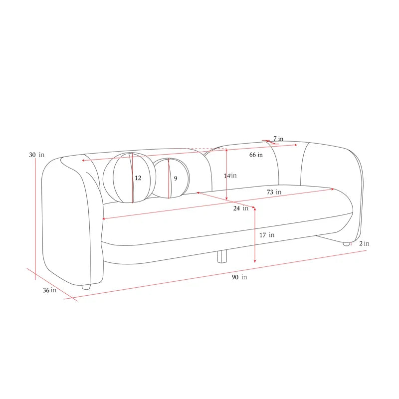 Round Arm Japandi Sofa with Plush Cushions - Japandi