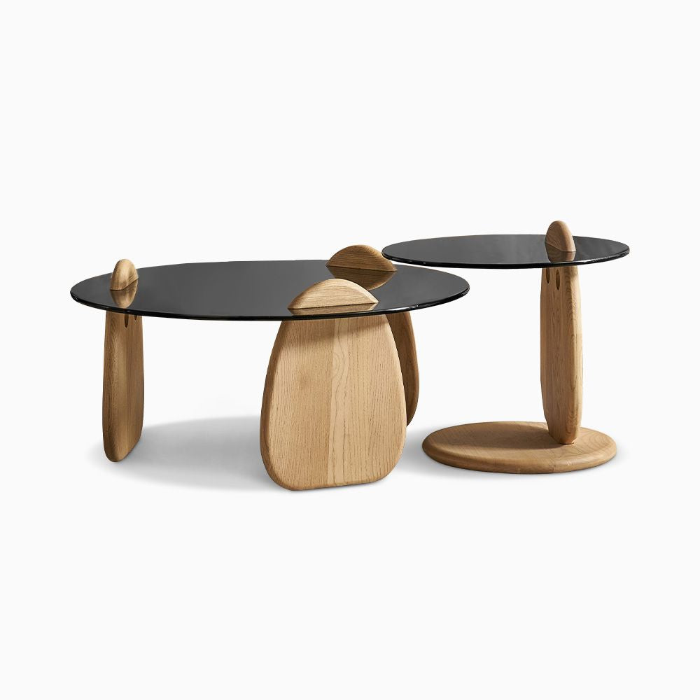Japandi Tempered Glass Coffee Table Set - Japandi