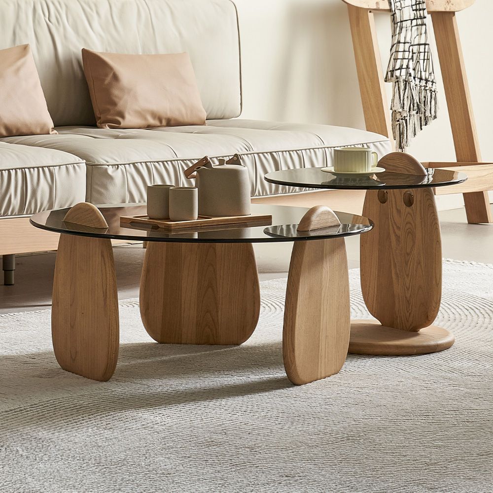 Japandi Tempered Glass Coffee Table Set - Japandi