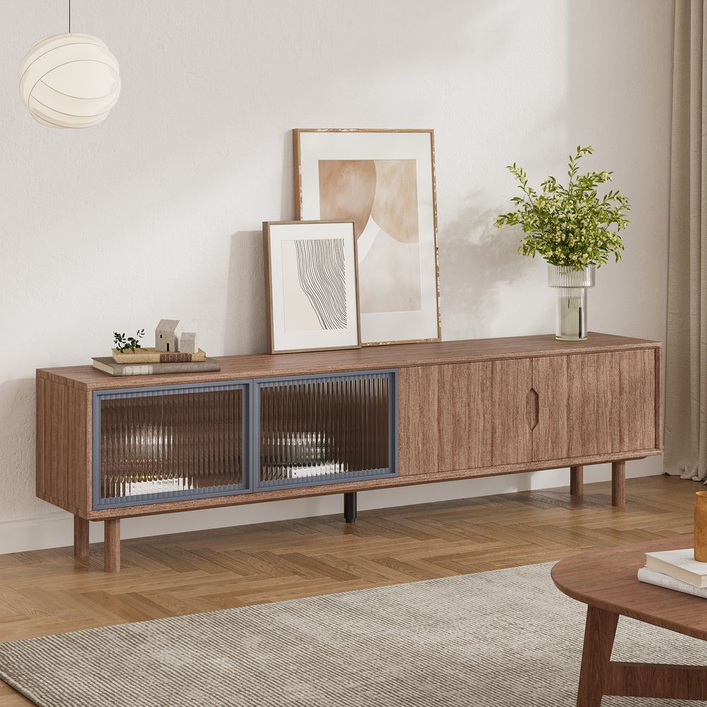 Japandi TV Stand with Sliding Doors - Japandi