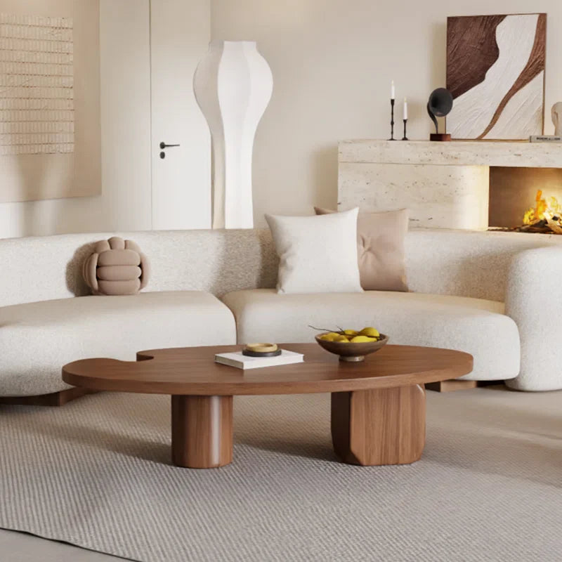 Japandi Brown Solid Wood Veneer Coffee Table - Japandi